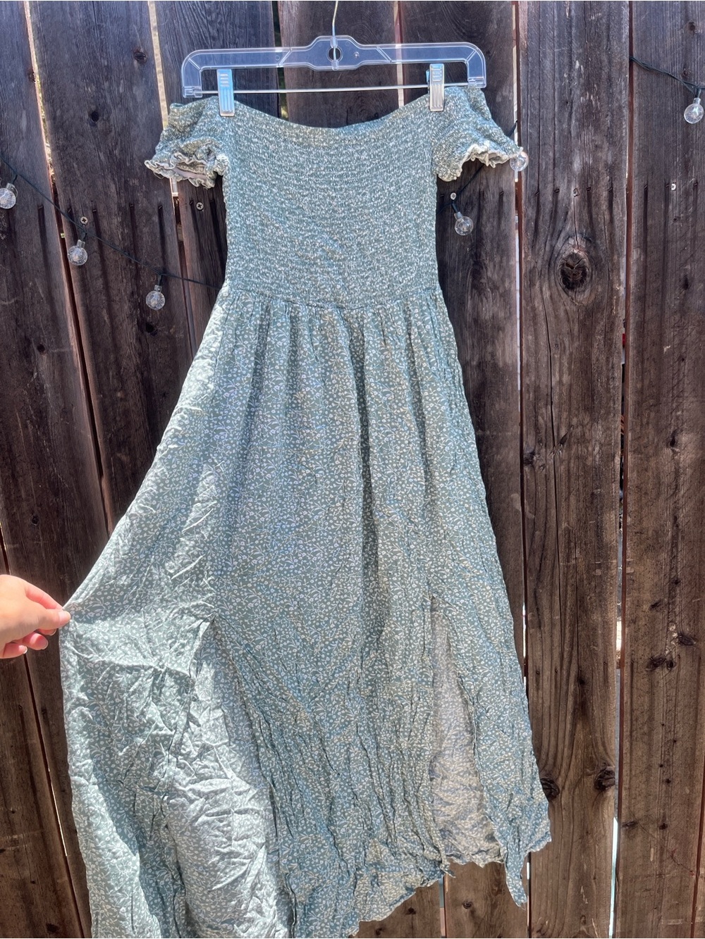 Girls' Sage Green Floral Off-Shoulder Maxi Dress with Smocked Bodice